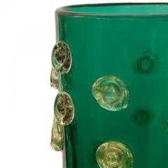  Venfield Hand Blown Emerald Green Murano Glass Vase with Gold Leaf Infused Dot Design - 3549025