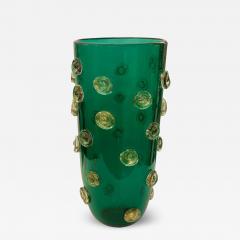  Venfield Hand Blown Emerald Green Murano Glass Vase with Gold Leaf Infused Dot Design - 3549207