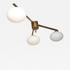  Venfield Italian Three Globe Opaline Glass Elongated Chandelier with Brass Frame - 4532353