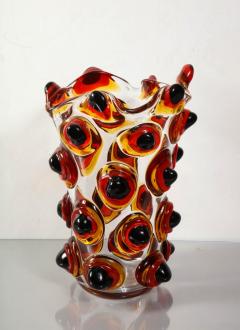  Venfield Large Italian Red and Black Spike Murano Vase - 2420647