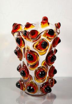  Venfield Large Italian Red and Black Spike Murano Vase - 2420648