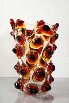  Venfield Large Italian Red and Black Spike Murano Vase - 2420663