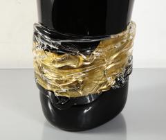  Venfield Large Venini Black and Gold Murano Glass Fazzoletto Vase - 4451289