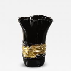  Venfield Large Venini Black and Gold Murano Glass Fazzoletto Vase - 4454776