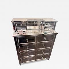  Venfield Mirrored Neoclassical Style Highboy Dresser with Silver Trim - 4485316