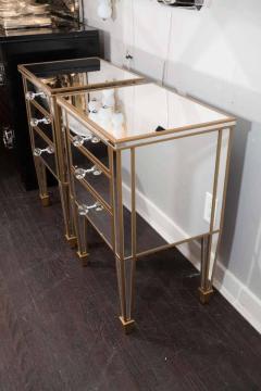  Venfield Pair of 3 Drawer Gold Trim Mirrored Nightstands - 3127669