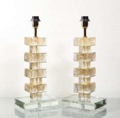 Venfield Pair of Custom Gold Infused Murano Glass Cubist Table Lamps - 3174322