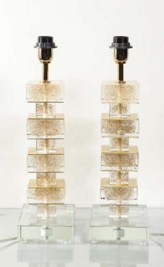  Venfield Pair of Custom Gold Infused Murano Glass Cubist Table Lamps - 3174323