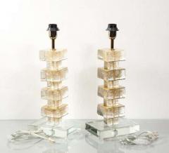  Venfield Pair of Custom Gold Infused Murano Glass Cubist Table Lamps - 3174324