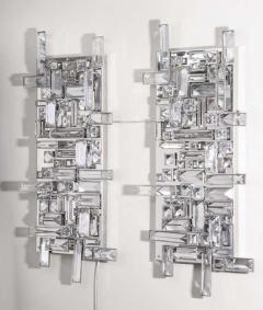  Venfield Pair of Enormous Polished Nickel Sconces with Austrian Baguette Crystals - 3157810
