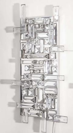  Venfield Pair of Enormous Polished Nickel Sconces with Austrian Baguette Crystals - 3157813