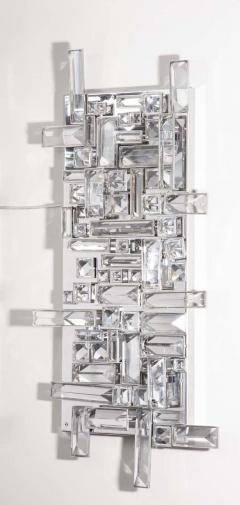  Venfield Pair of Enormous Polished Nickel Sconces with Austrian Baguette Crystals - 3157814