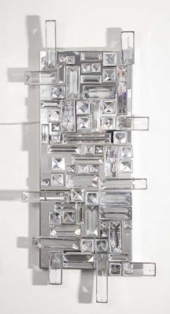  Venfield Pair of Enormous Polished Nickel Sconces with Austrian Baguette Crystals - 3157816