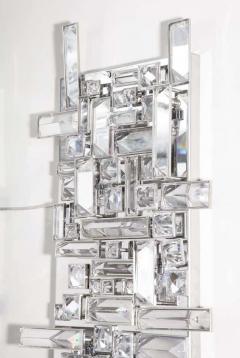  Venfield Pair of Enormous Polished Nickel Sconces with Austrian Baguette Crystals - 3157817