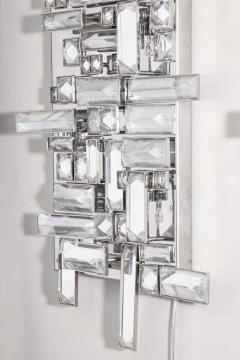 Venfield Pair of Enormous Polished Nickel Sconces with Austrian Baguette Crystals - 3157819