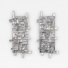  Venfield Pair of Enormous Polished Nickel Sconces with Austrian Baguette Crystals - 3161354