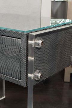  Venfield Pair of Gunmetal Gray Python Nightstands with Lucite Side Panels - 3118773