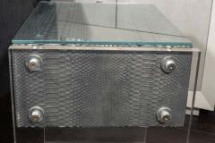  Venfield Pair of Gunmetal Gray Python Nightstands with Lucite Side Panels - 3118776