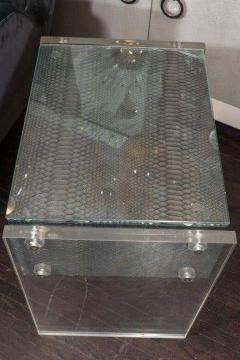  Venfield Pair of Gunmetal Gray Python Nightstands with Lucite Side Panels - 3118778