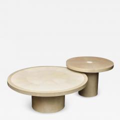  Venfield Set of 2 Round Genuine Shagreen and Parchment Tables with Bone Trim - 3143891