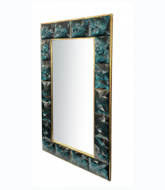  Venfield Teal Faceted Murano Glass Block Mirror with Brass Trim - 4288711
