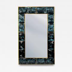  Venfield Teal Faceted Murano Glass Block Mirror with Brass Trim - 4289071