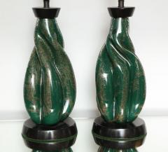  Venice Murano Co Murano Green and Silver Gold Fleck Twist Cased Glass Lamps - 581577