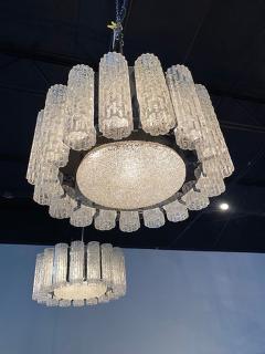  Venini A Pair Italian Modern Polished Nickel and Hand Blown Glass Chandeliers Venini - 4644612