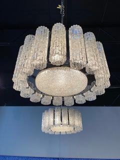  Venini A Pair Italian Modern Polished Nickel and Hand Blown Glass Chandeliers Venini - 4644614