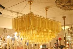  Venini Amber and clear Venini triedri gold plated rectangular chandelier - 4099739