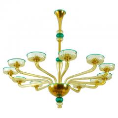  Venini Chandelier Amber and Emerald Hand Blown Glass attributed to Venini circa 1970s - 4303495