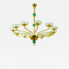  Venini Chandelier Amber and Emerald Hand Blown Glass attributed to Venini circa 1970s - 4305561