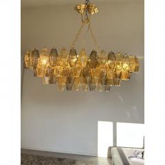  Venini Contemporary Amber and Fum Poliedri Murano Glass Chandelier in Venini Style - 4735695