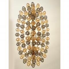  Venini Contemporary Amber and Fum Poliedri Murano Glass Chandelier in Venini Style - 4735704