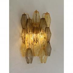  Venini Contemporary Amber and Fum Poliedri Murano Glass Wall Sconce in Venini Style - 4735884