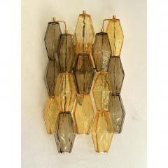  Venini Contemporary Amber and Fum Poliedri Murano Glass Wall Sconce in Venini Style - 4735885