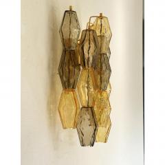  Venini Contemporary Amber and Fum Poliedri Murano Glass Wall Sconce in Venini Style - 4735886