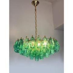  Venini Contemporary Green Poliedri Murano Glass Gold Chandelier in Venini Style - 4350422
