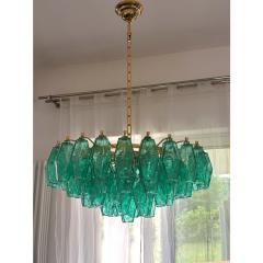  Venini Contemporary Green Poliedri Murano Glass Gold Chandelier in Venini Style - 4350424