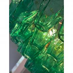  Venini Contemporary Green Poliedri Murano Glass Gold Chandelier in Venini Style - 4602897