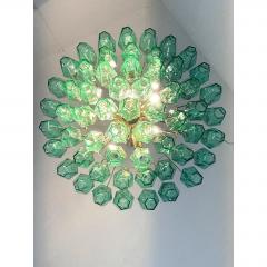  Venini Contemporary Green Poliedri Murano Glass Gold Chandelier in Venini Style - 4602899