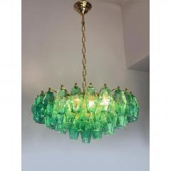  Venini Contemporary Green Poliedri Murano Glass Gold Chandelier in Venini Style - 4602901