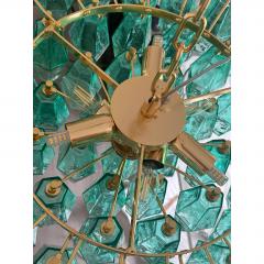  Venini Contemporary Green Poliedri Murano Glass Gold Chandelier in Venini Style - 4602902