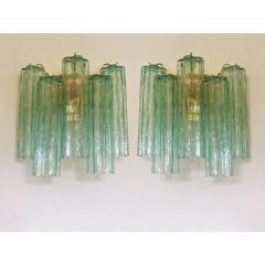  Venini Contemporary Green Tronchi Murano Glass Wall Sconce in Venini Style a Pair - 4385625