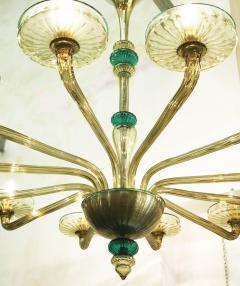  Venini Elegant Murano Chandelier Amber and Emerald Handblown Glass Venini 1960 - 634409