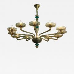  Venini Elegant Murano Chandelier Amber and Emerald Handblown Glass Venini 1960 - 636061