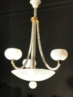  Venini Fine Art Deco Reticello Murano Glass Chandelier by Venini 1940s - 658504