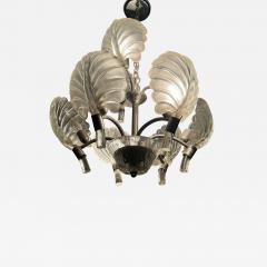  Venini GORGEOUS MODERNIST FROSTED AND CLEAR MURANO GLASS LEAF CHANDELIER - 3907957