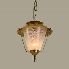  Venini Italian 1950s brass and Murano reticello glass lantern 1950s - 4615749