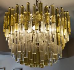  Venini Large Triedi Chandelier by Venini Clear and Gold Leaded Murano Glass Crystal - 3091646